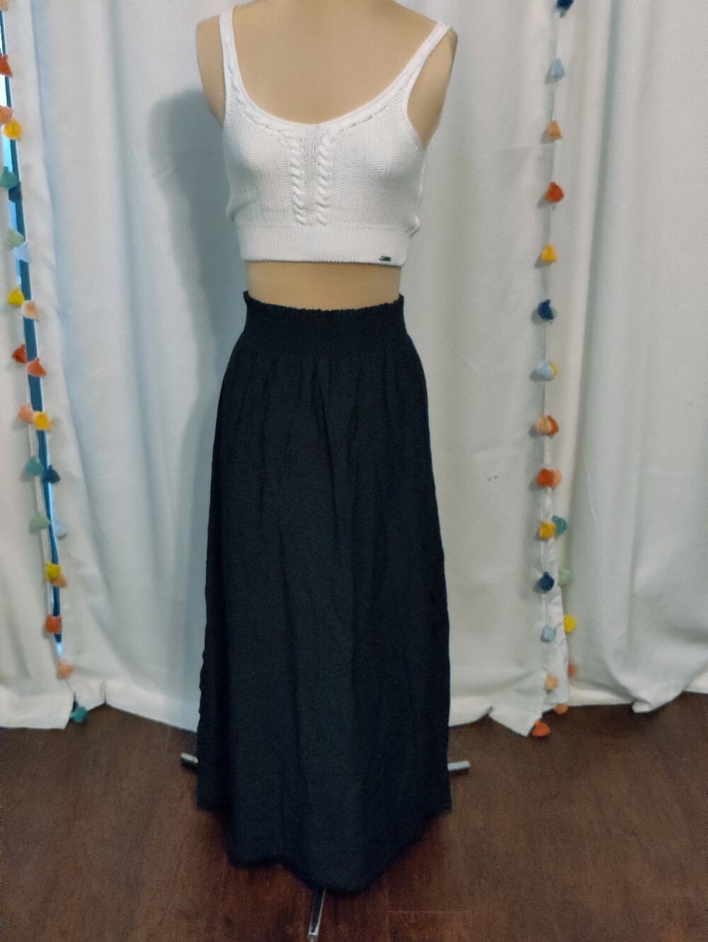 Brochu Walker raw hemline side slits Pull On Luxury Linen Maxi Skirt Black SM